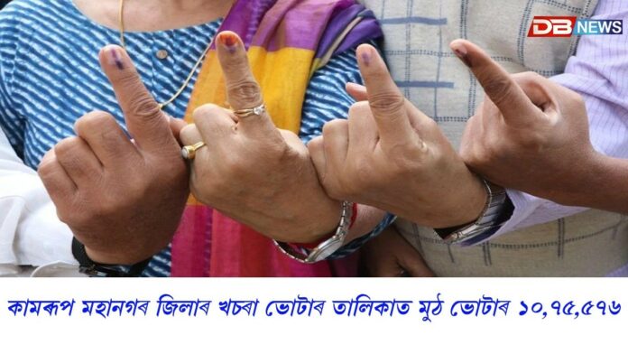 কামৰূপ মহানগৰ জিলাৰ খচৰা ভোটাৰ তালিকাত মুঠ ভোটাৰ ১০,৭৫,৫৭৬