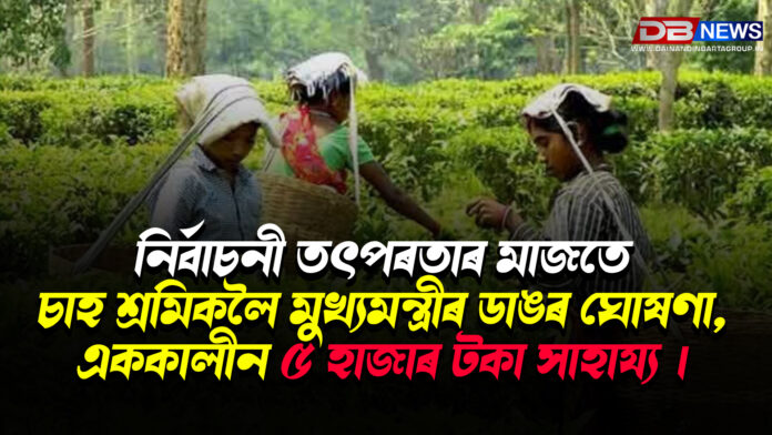 নিৰ্বাচনী তৎপৰতাৰ মাজতে চাহ শ্ৰমিকলৈ মুখ্যমন্ত্ৰীৰ ডাঙৰ ঘোষণা, এককালীন ৫ হাজাৰ টকা সাহায্য ।