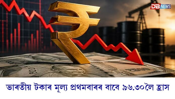 ডলাৰৰ বিপৰীতে ভাৰতীয় টকাৰ মূল্য প্ৰথমবাৰৰ বাবে ৯৬.৩০লৈ হ্ৰাস