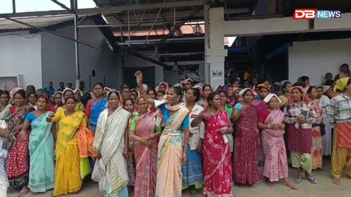 ৰহাৰ আমচৈ চাহ বাগিছাত শ্ৰমিকৰ প্ৰতিবাদ