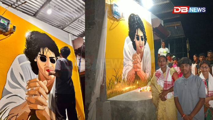 বৰক্ষেত্ৰীৰ জাগাৰাত দেৱালত জুবিন গাৰ্গৰ ছবি অংকন মানস জ্যোতি বেজবৰুৱা নামৰ এজন ছাত্ৰৰ